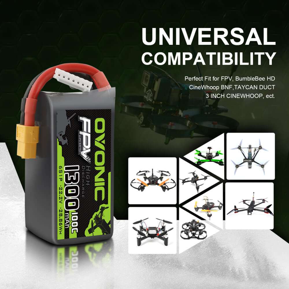 Ovonic 100C 6S 1300mAh LiPo Battery 22.2V Pack-XT60 (4-pack)
