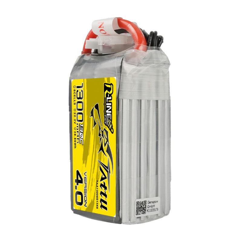 Tattu R-Line V4 1300mAh 22.2V 130C 6S1P Lipo Battery XT60