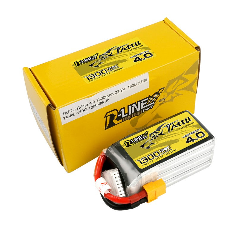 Tattu R-Line V4 1300mAh 22.2V 130C 6S1P Lipo Battery XT60