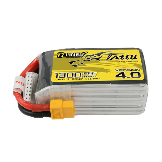 Tattu R-Line V4 1300mAh 22.2V 130C 6S1P Lipo Battery XT60