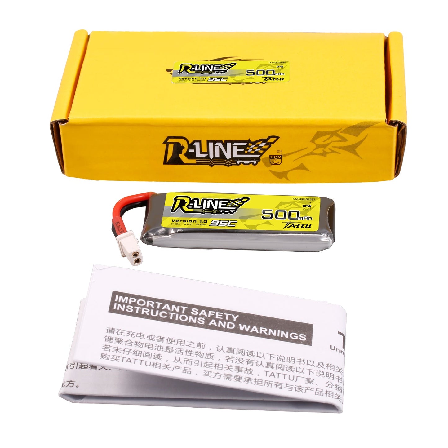 Tattu R-Line 500mAh 3.7V 1S1P 95C Lipo with BT2.0