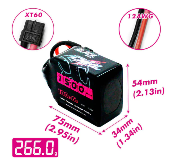 LiPo 1500mAh 6S 22.2V 100C Black Series Battery (CNHL)