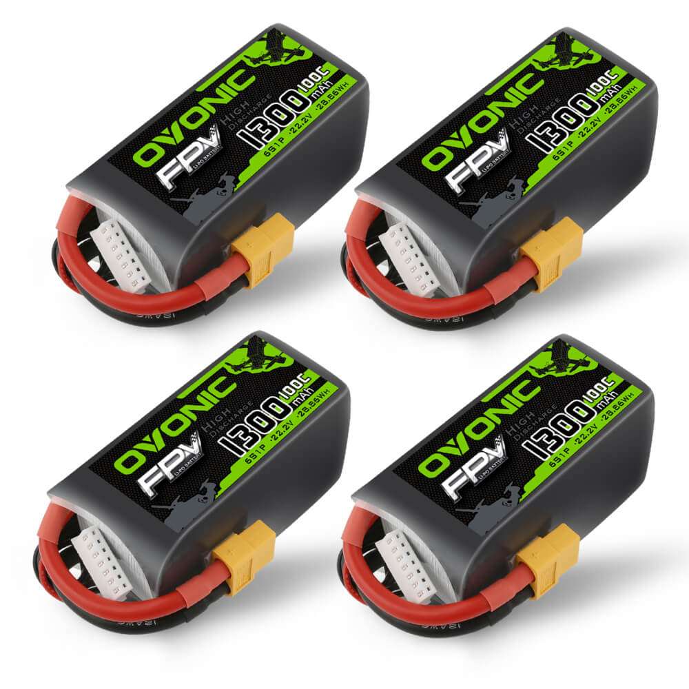 Ovonic 100C 6S 1300mAh LiPo Battery 22.2V Pack-XT60 (4-pack)